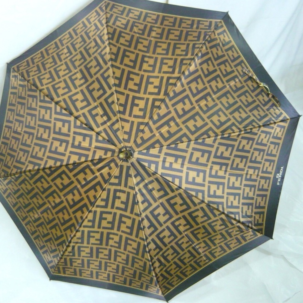 Fendi  Vintage UNUSED Black and Brown FF Patterned Umbrella